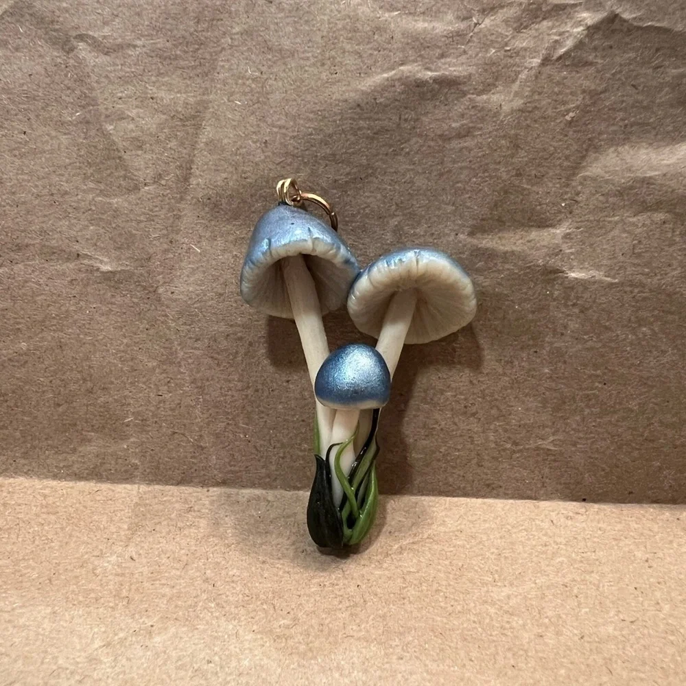 Handmade Clay Blue Mushroom Pendant - Picture 1 of 1